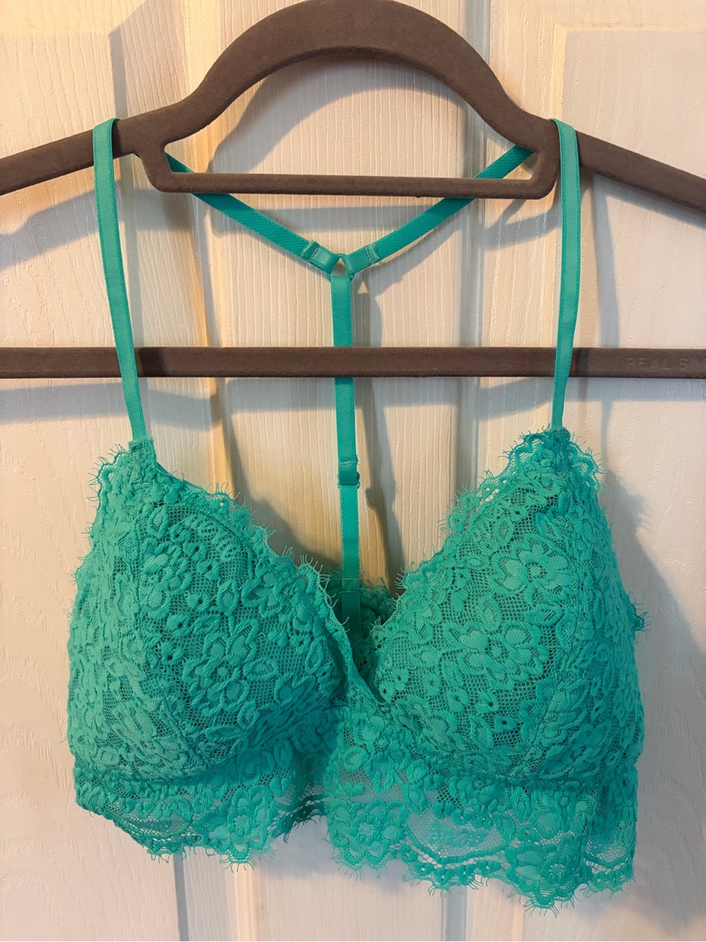 Aerie Teal Floral Lace Unpadded Bralette with T-Back Straps Size Small